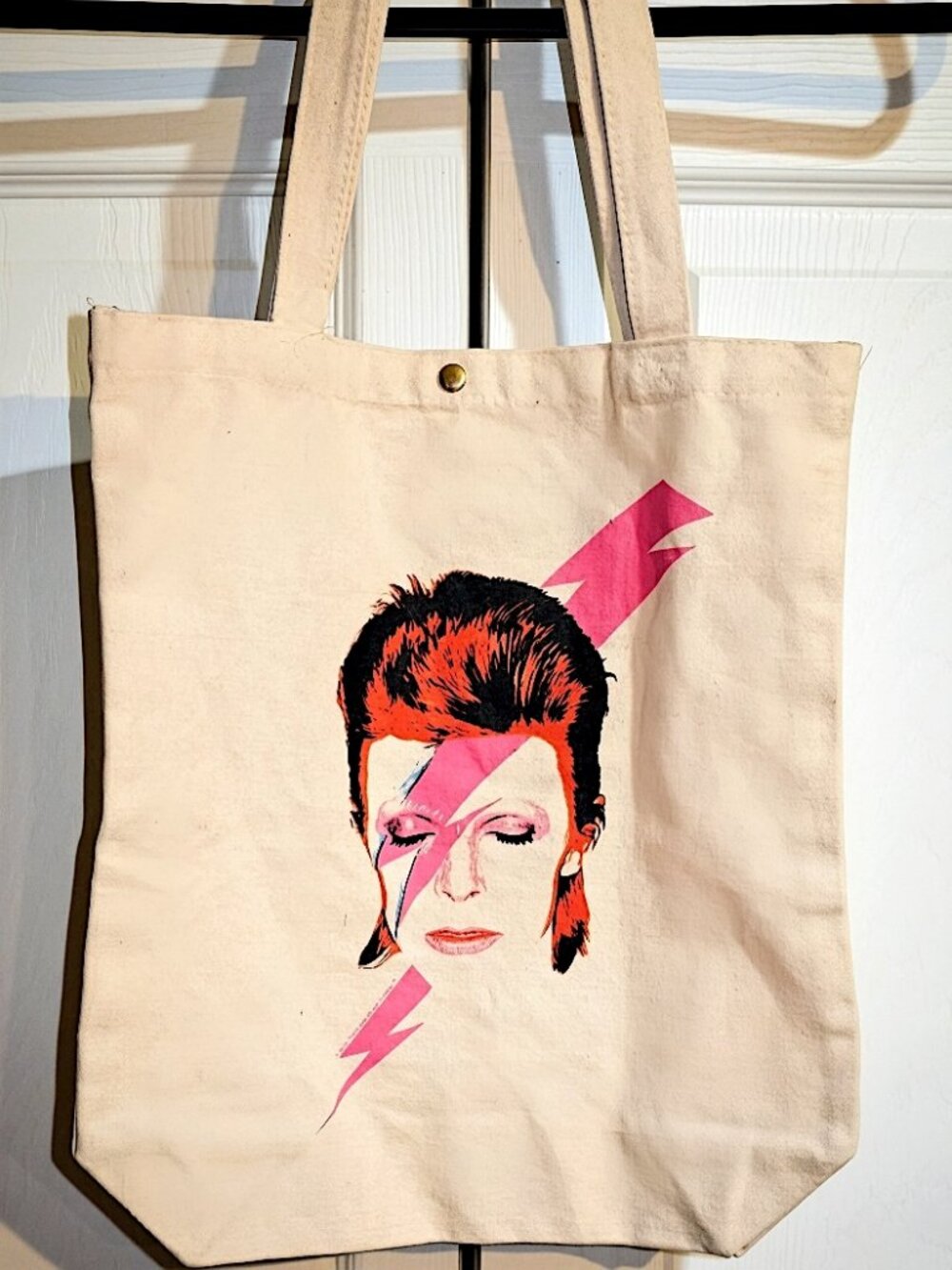 NEW David Bowie Canvas Tote Bag with Aladdin Sane Album Art - Snap Closure